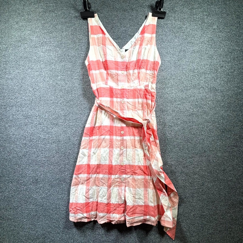 Alex Marie Womens 14 Papaya Ivory Plaid Tie Front V-Neck Sundress Reba Midi